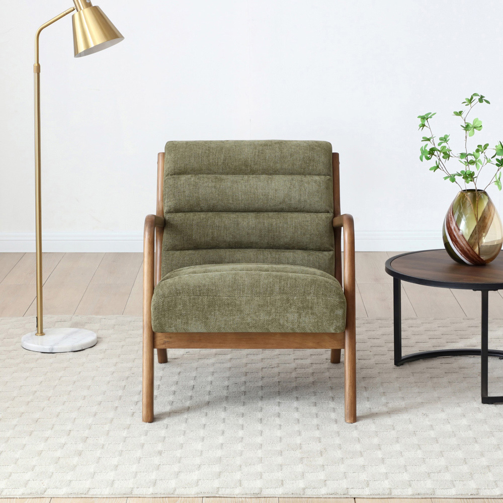 Otis Olive and Brown Chenille Static Ribbed Armchair Image 9