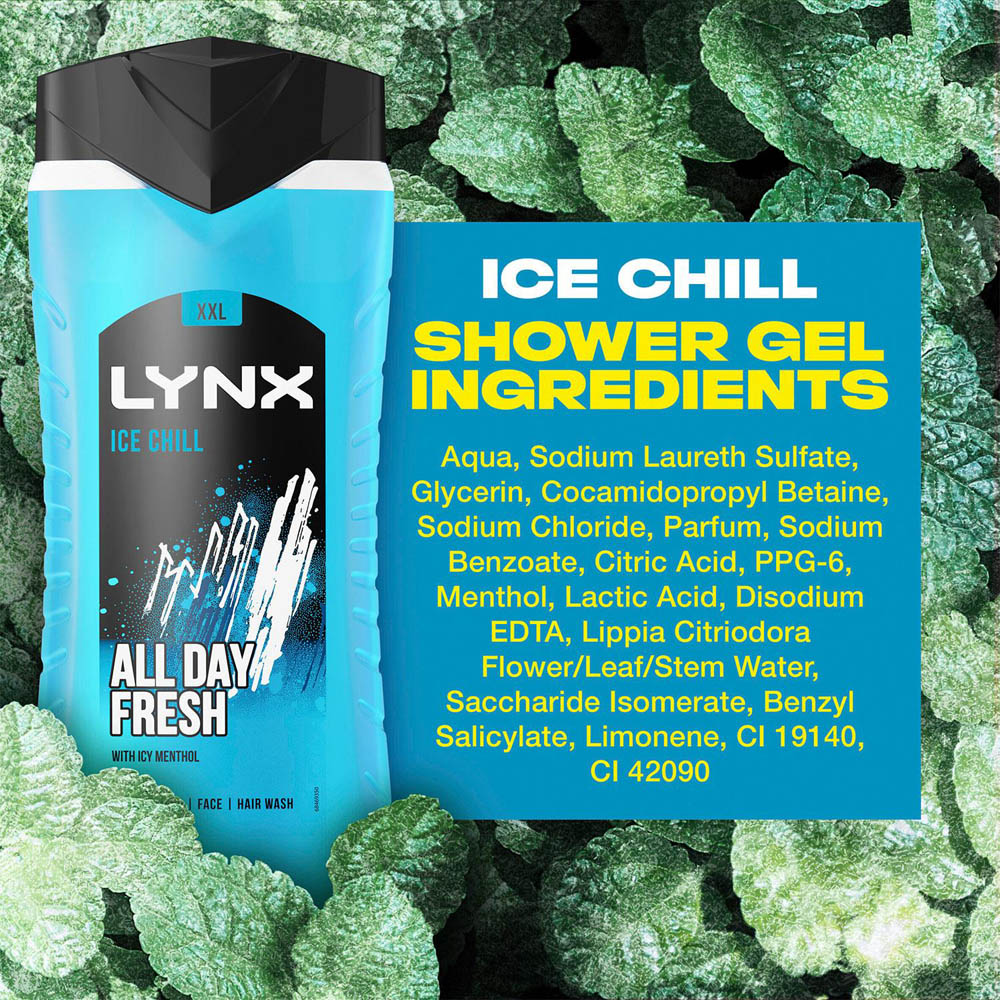 Lynx Ice Chill Iced Mint and Lemon Shower Gel 500ml 3 Pack Image 6