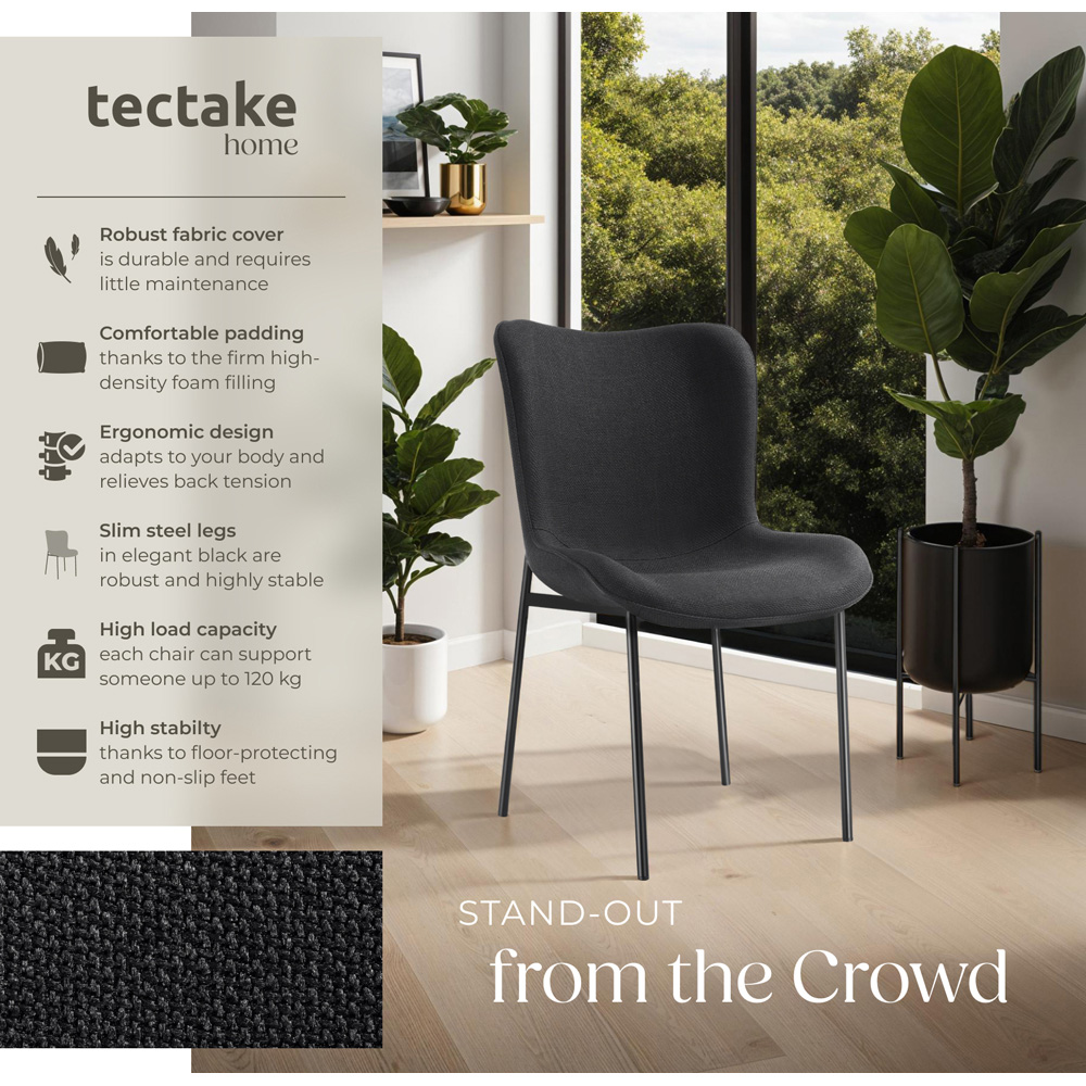 tectake Tessa Set of 2 Black Woven Fabric Padded Dining Chair Image 8