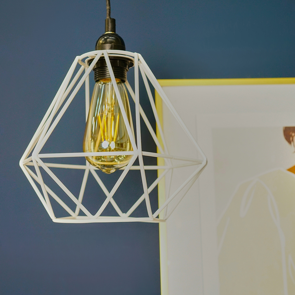 ValueLights Diablo White Industrial Wire Frame Pendant Shade Image 7