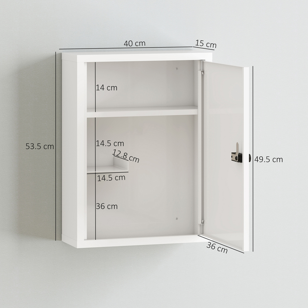 HOMCOM Single Door White Wall-Mounted Medicine Cabinet with Combination Lock Image 9