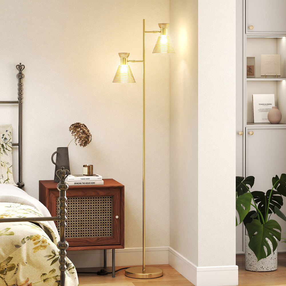 HOMCOM Gold Tone Adjustable Dual Head Floor Lamp Image 5