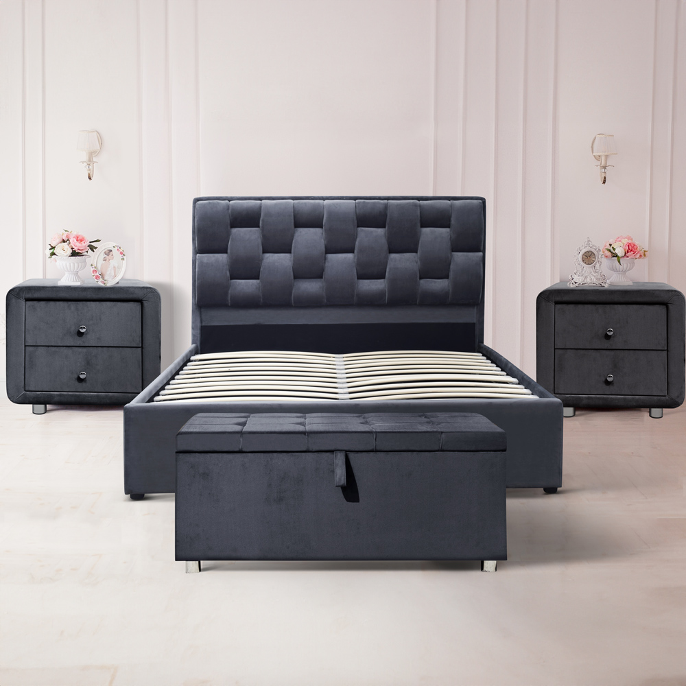 Brooklyn Grey Plush Velvet 3 Piece Bedroom Furniture Set Image 1