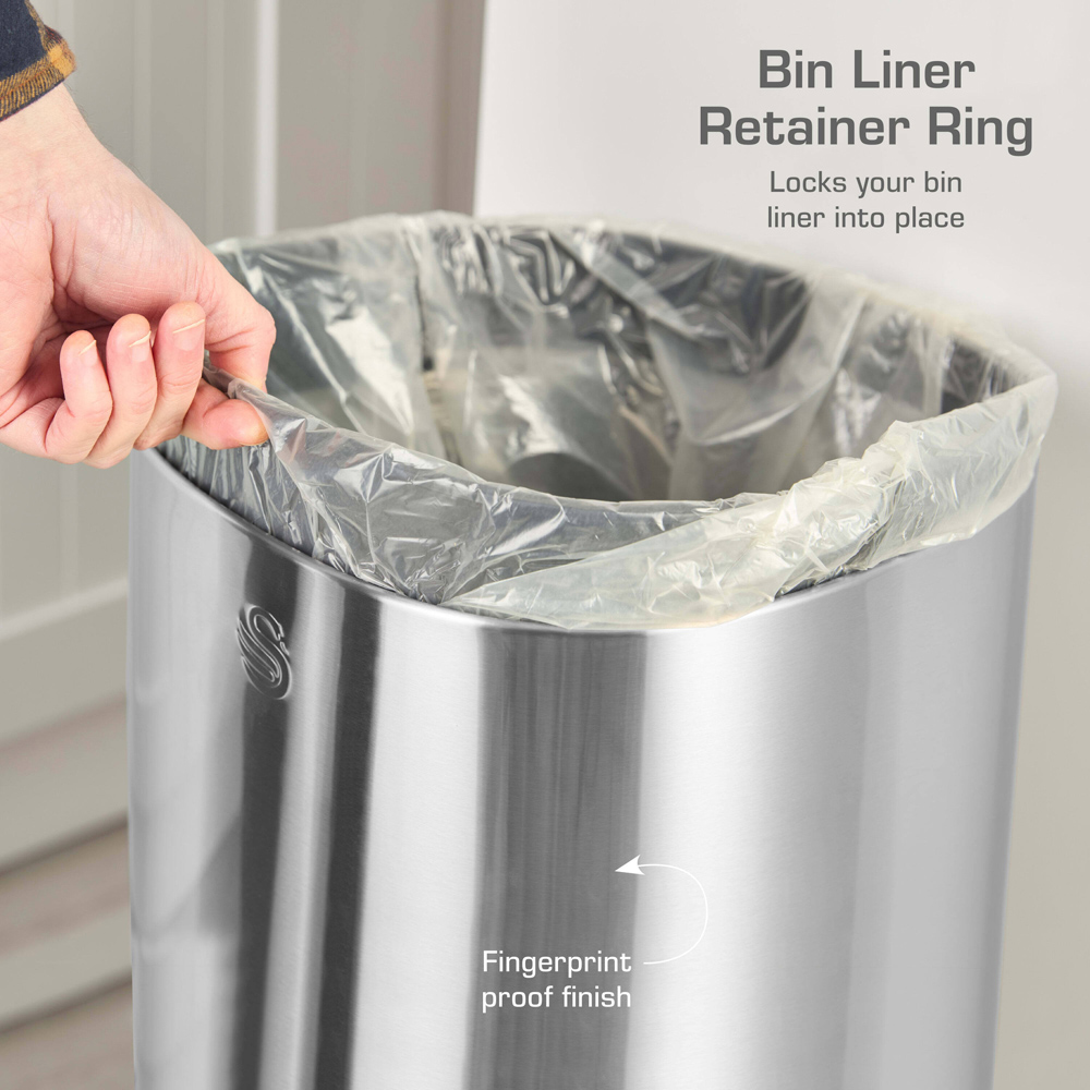 Swan Silver Stainless Steel Square Sensor Bin 30L Image 6