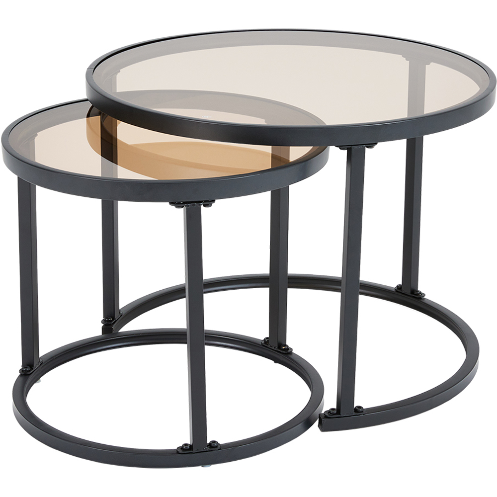 Living and Home Round Black Glass Nesting Tables Set of 2 Image 2