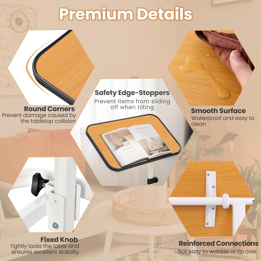 Costway Natural Portable Bedside Table Image 4