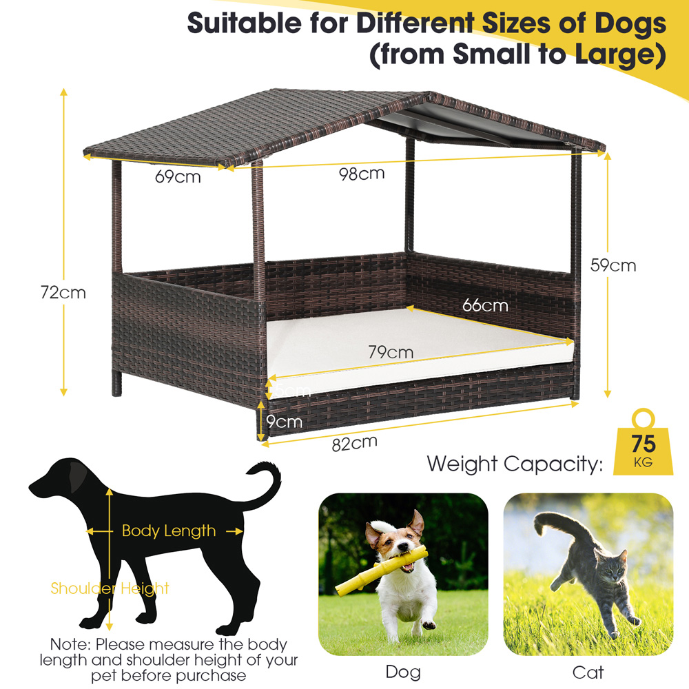 Costway White Wicker Dog House with Removable Cushion Image 9