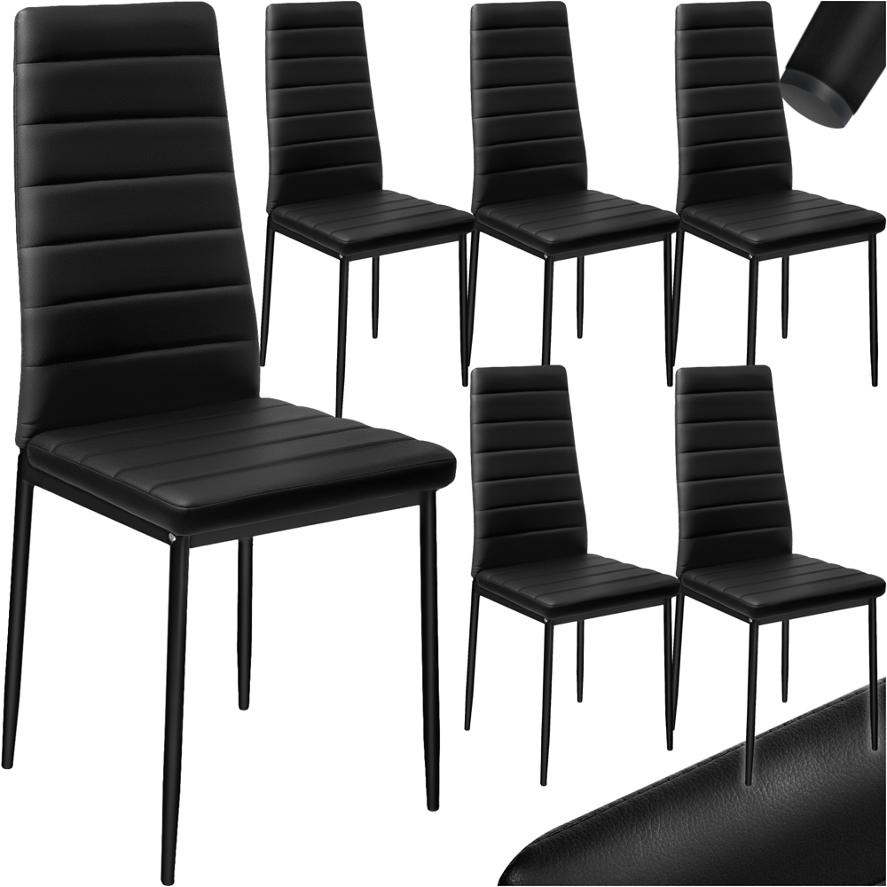 tectake Set of 6 Black High Backrest Padded Dining Chair Image 2