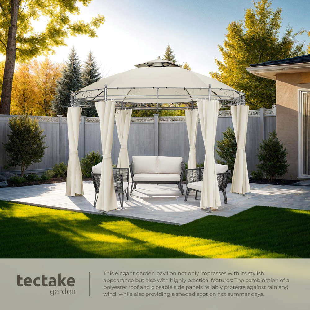tectake Siana 3.5m Cream Double Roof Water-Repellent Round Gazebo with 6 Side Panel Image 5