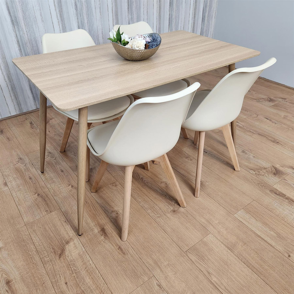 Portland 4 Seater Plastic and Leather Dining Set Wood Effect and Cream Image 7