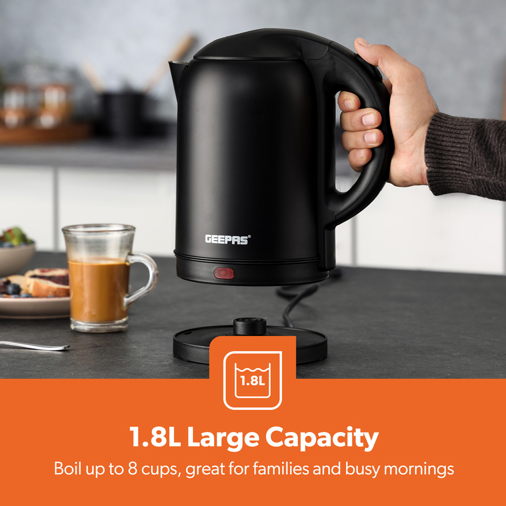 Geepas GK5466UK-BK Matte Black 1.8L Cordless Kettle 1800W Image 3