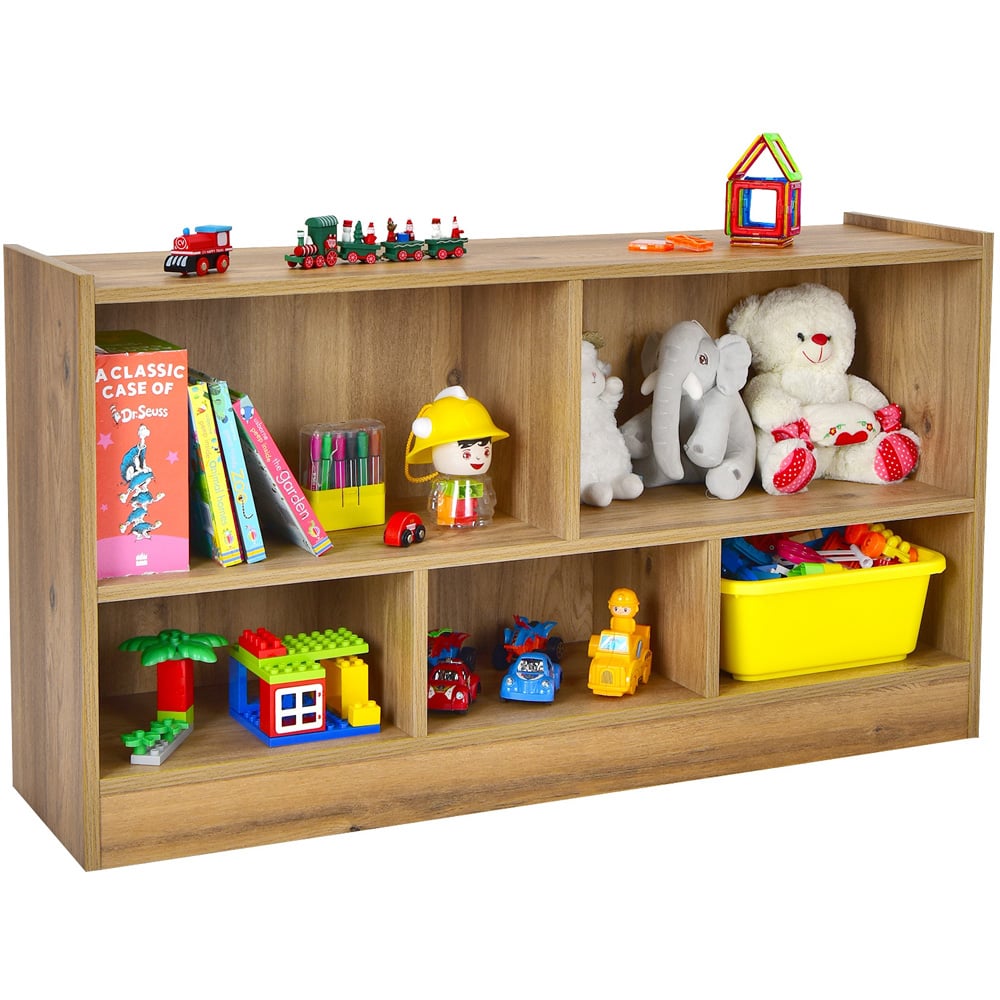 Costway 5 Shelf Natural Wooden Storage Bookcase Image 3