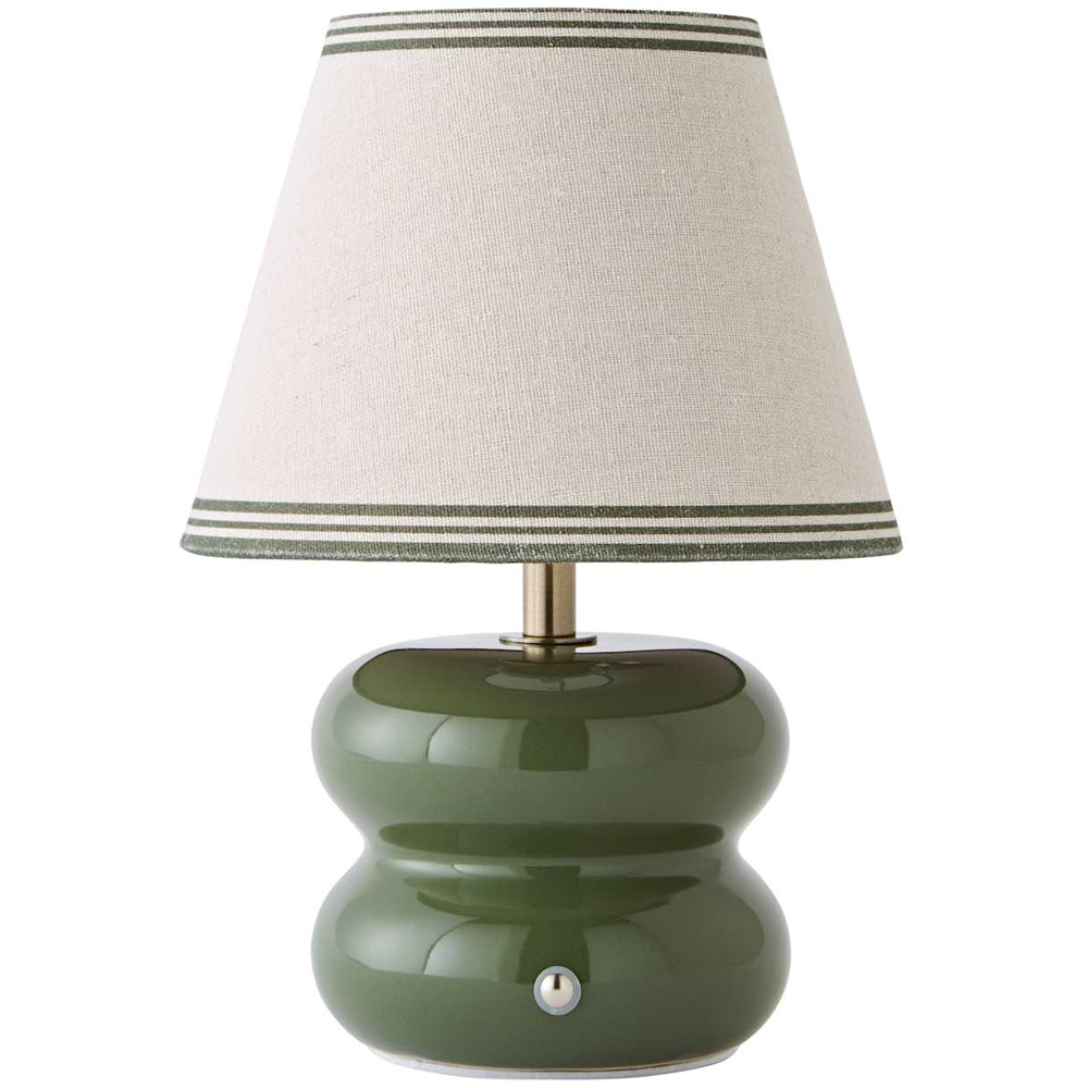 ValueLights Gia Triple Trim Linen Shade Olive Ceramic Stack Rechargeable Table Lamp Image 1