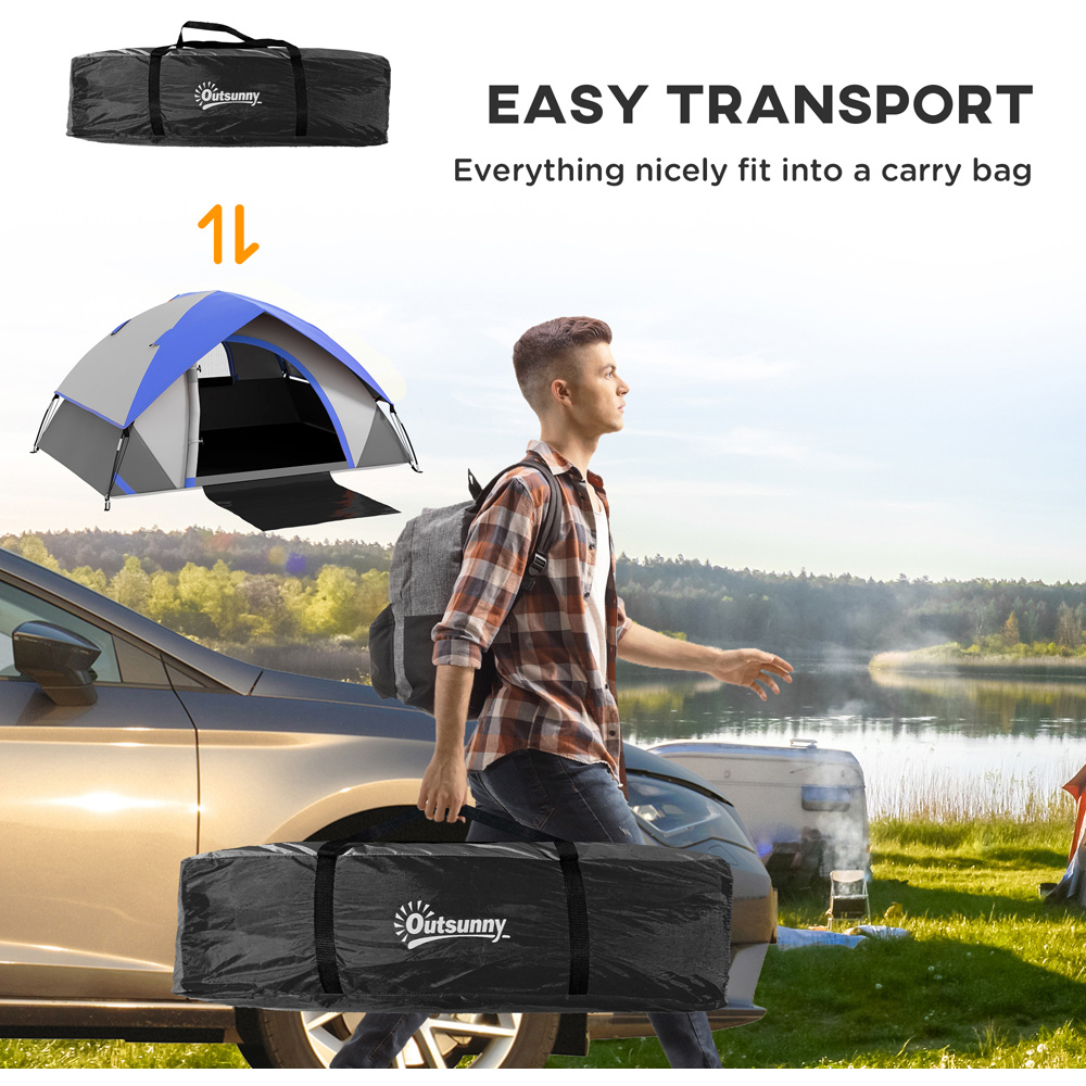 Outsunny 2 Person Waterproof Camping Tent with Sewn-in Groundsheet Blue Image 8