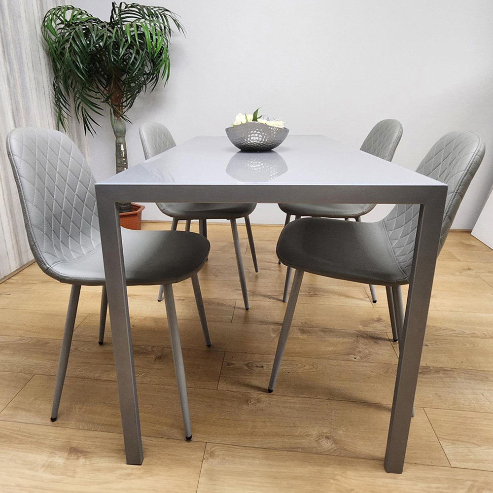 Portland Leather and Glass 4 Seater Dining Set Grey Image 1