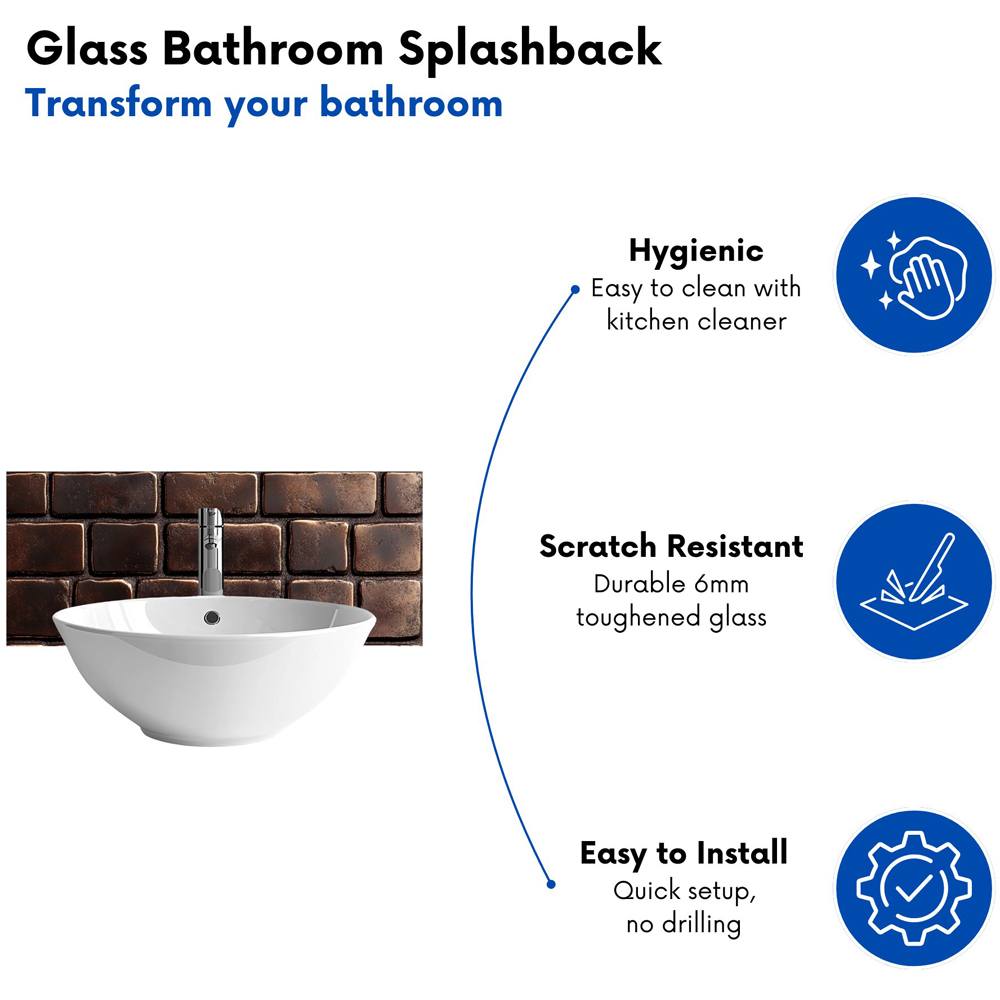 Warren Reed Designer Bronze Bricks Glass Bathroom Splashback 25 x 60cm Image 4