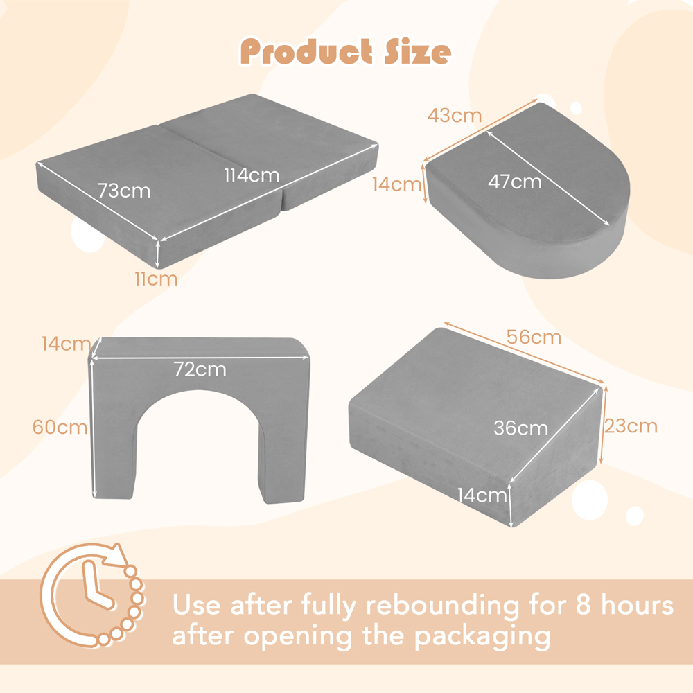 Costway Kids Grey 8 Piece Modular Kids Play Couch with Covers Image 8