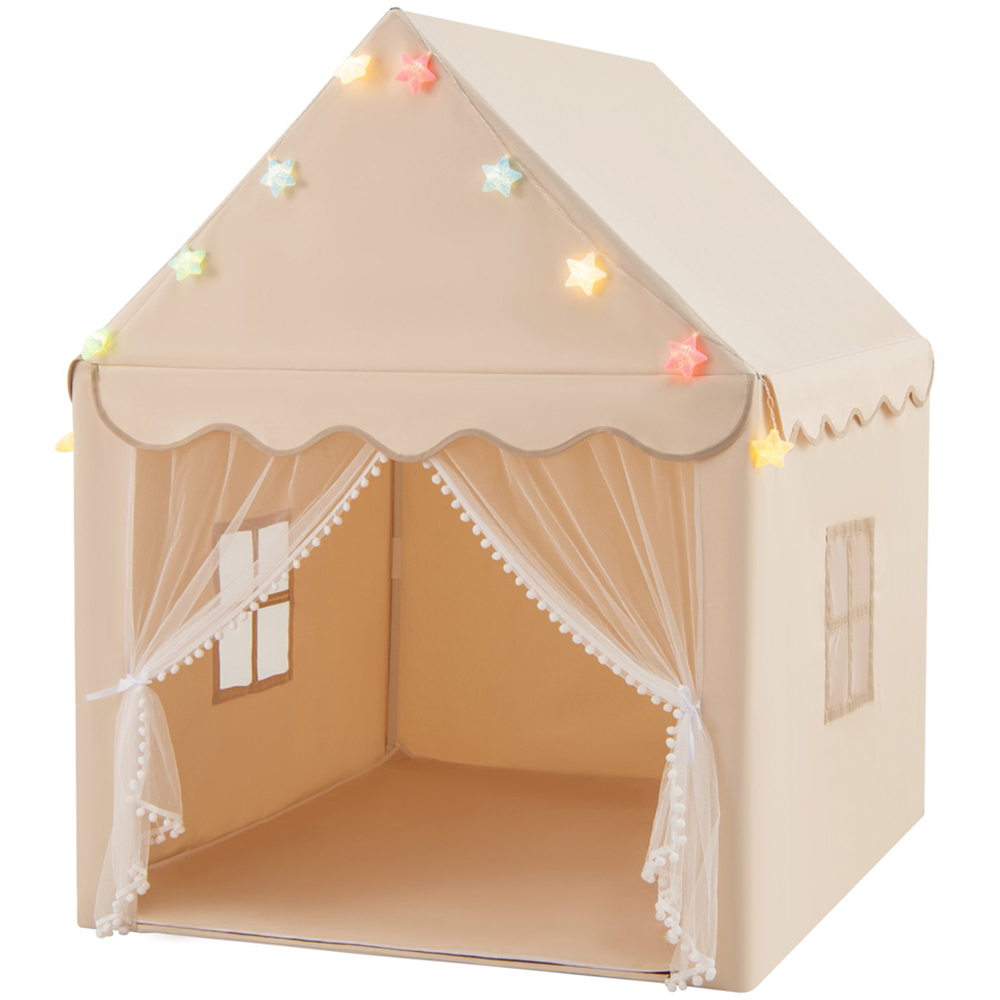 Costway Beige Large Kids Play House with Washable Mat and Star Light Image 1
