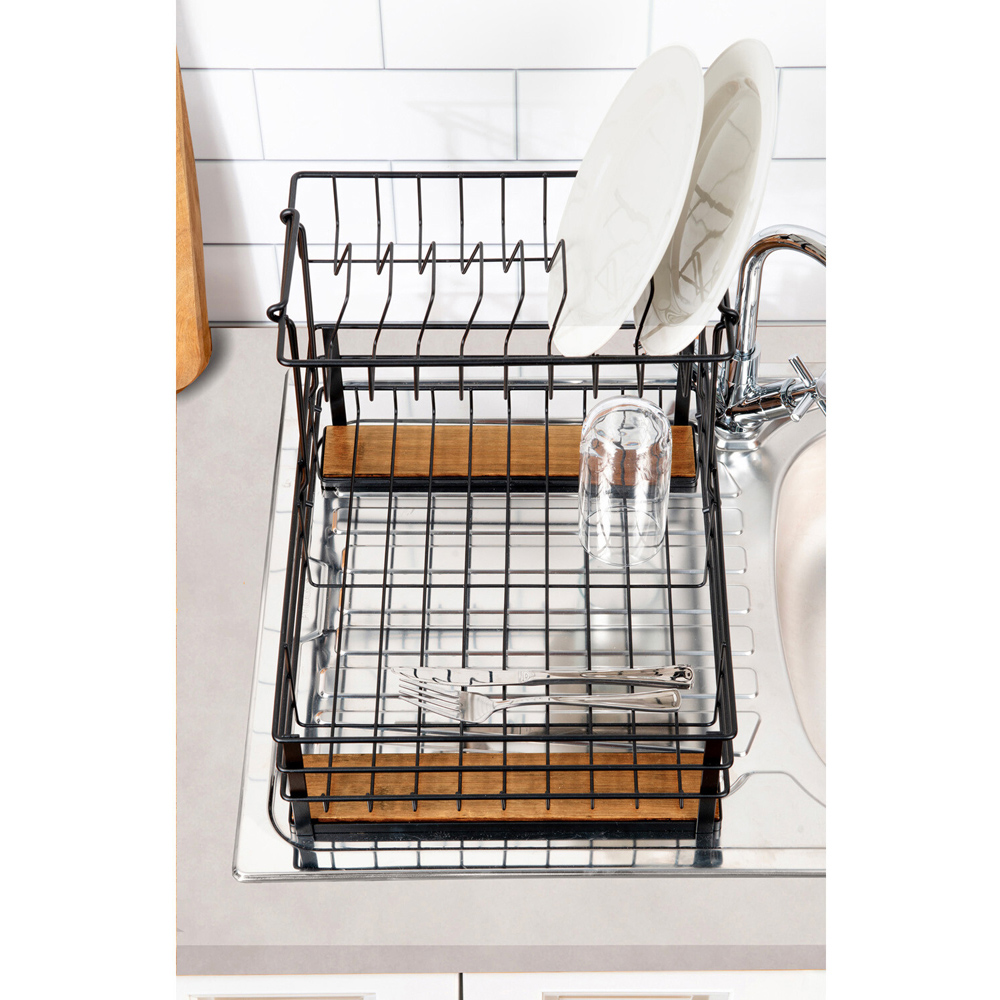 Malmo 2 Tier Bamboo Dish Drainer Black Image 5
