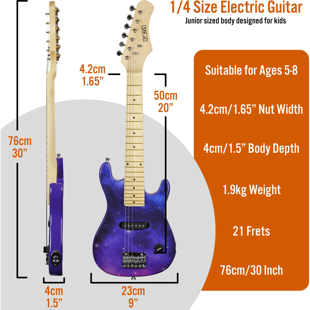 3rd Avenue Purple Galaxy Junior Electric Guitar Set Image 7