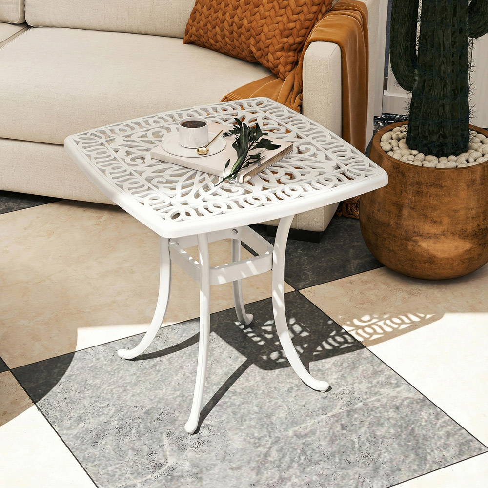 Outsunny White Aluminium Garden Side Table with Umbrella Hole Image 5