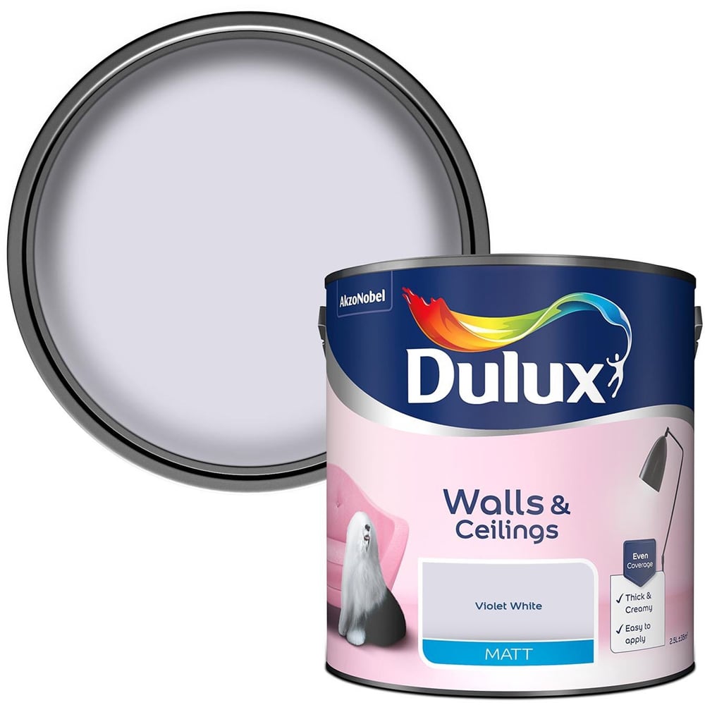 Dulux Walls & Ceilings Violet White Matt Emulsion Paint 2.5L Image 1