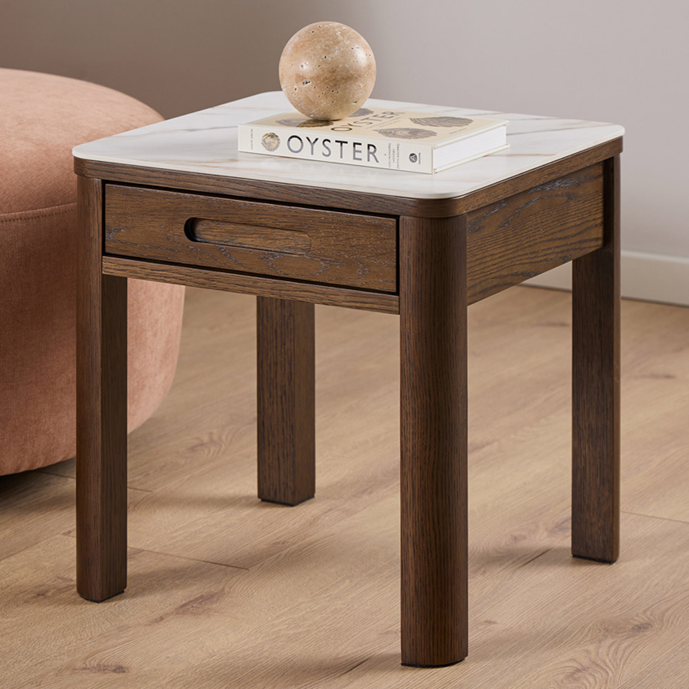 Florence Southampton Single Drawer Cream Ceramic Square Side Table Image 1