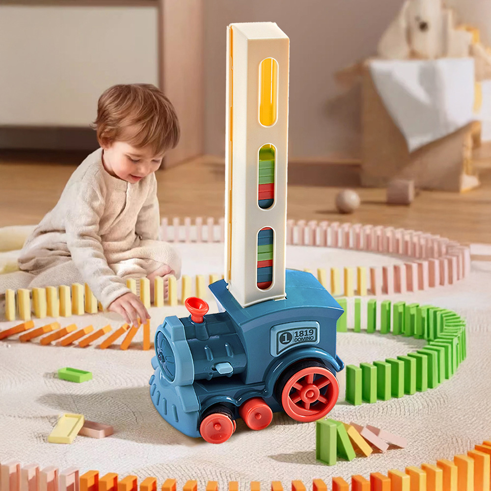 H&O Direct Kids Blue Automatic Domino Laying Train Toy with Sound Image 5