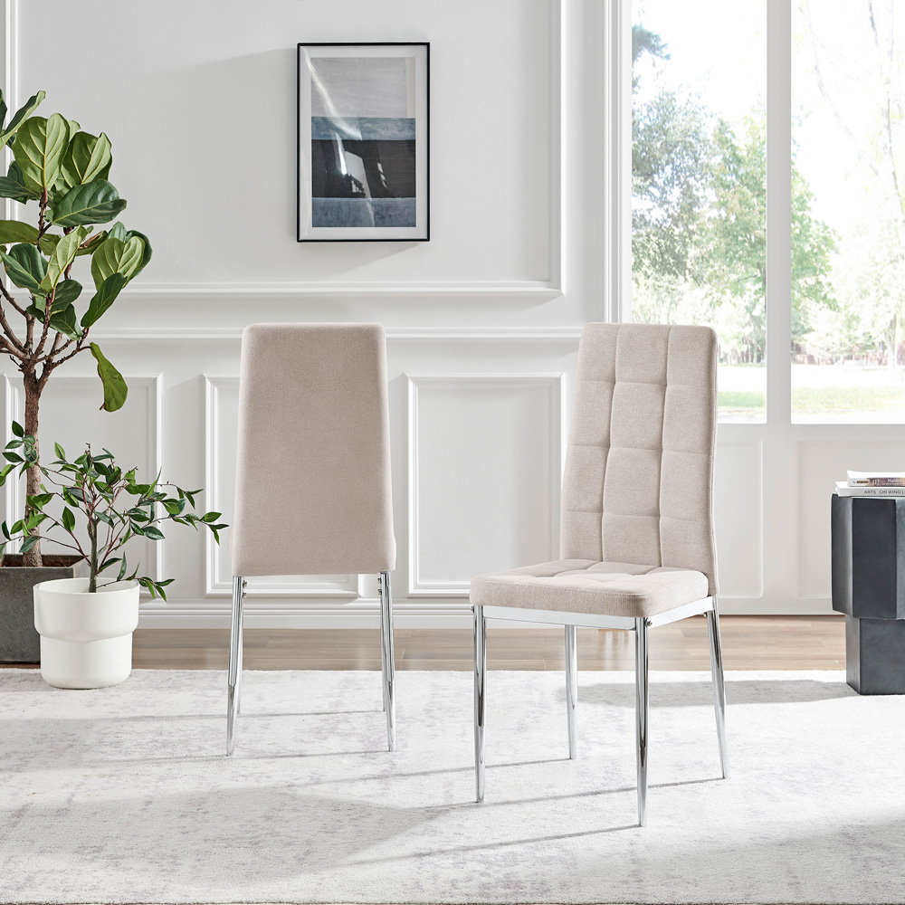 Furniturebox Valentina Set of 2 Cream and Silver Textured Weave Dining Chairs Image 5