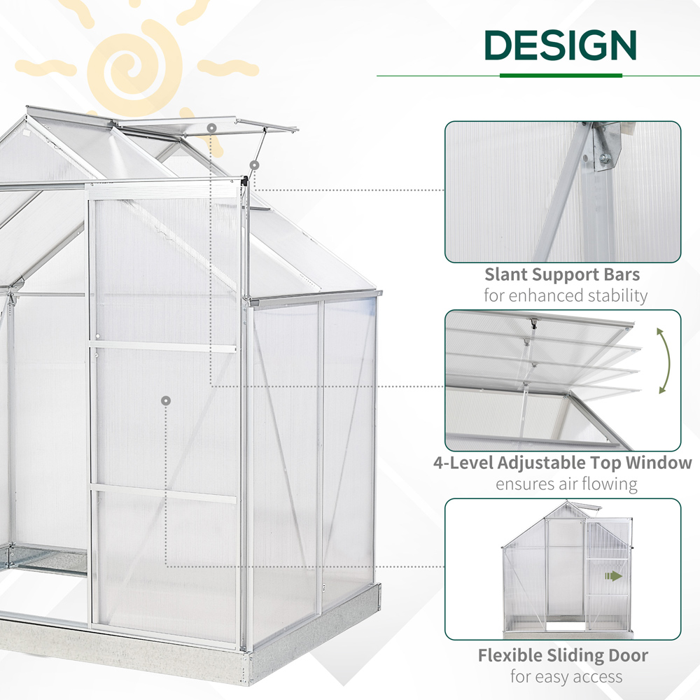 Outsunny White Polycarbonate 6 x 4ft Walk In Greenhouse Image 4