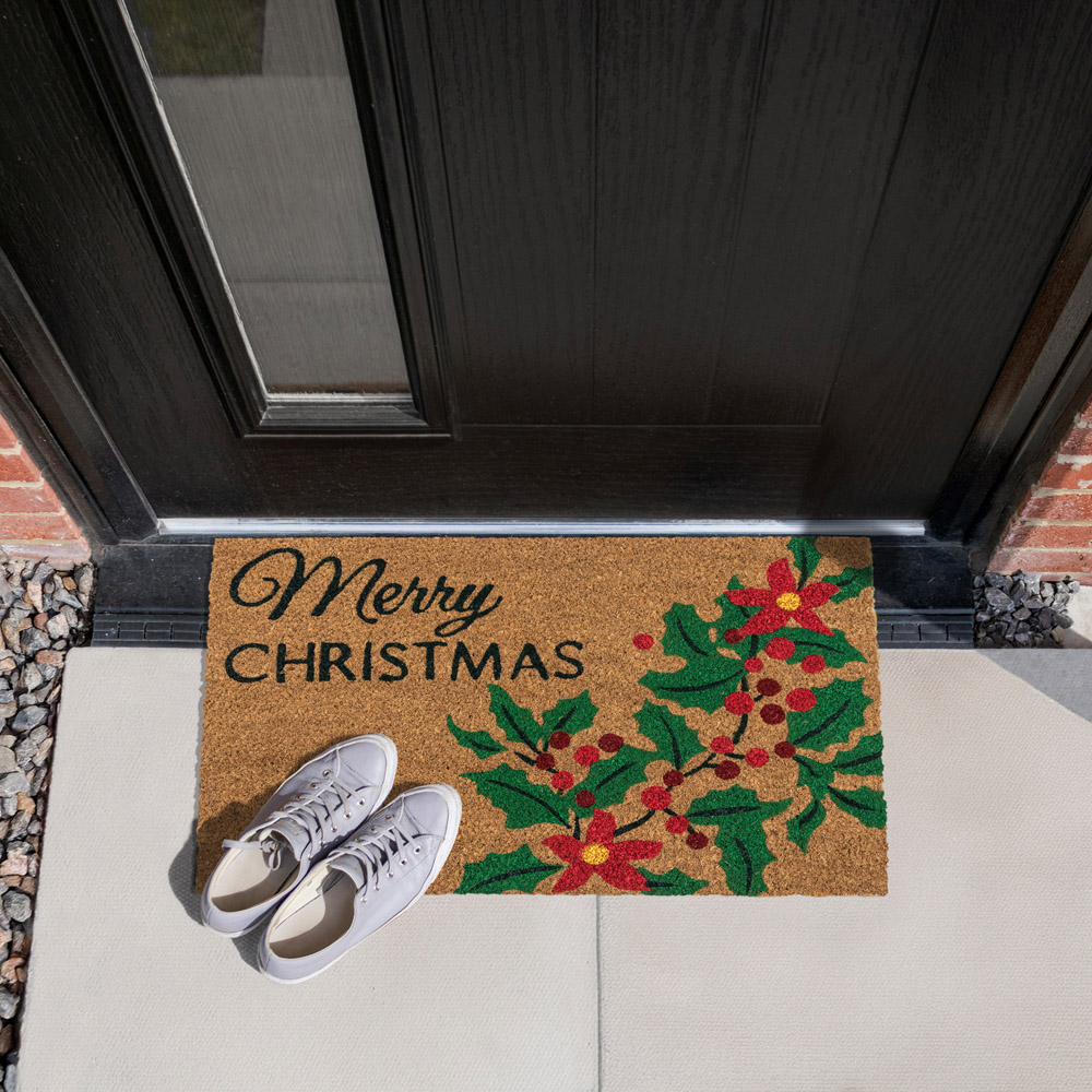 JVL Christmas Holly Coir Non Slip Entrance Doormat 40 x 58cm Image 2
