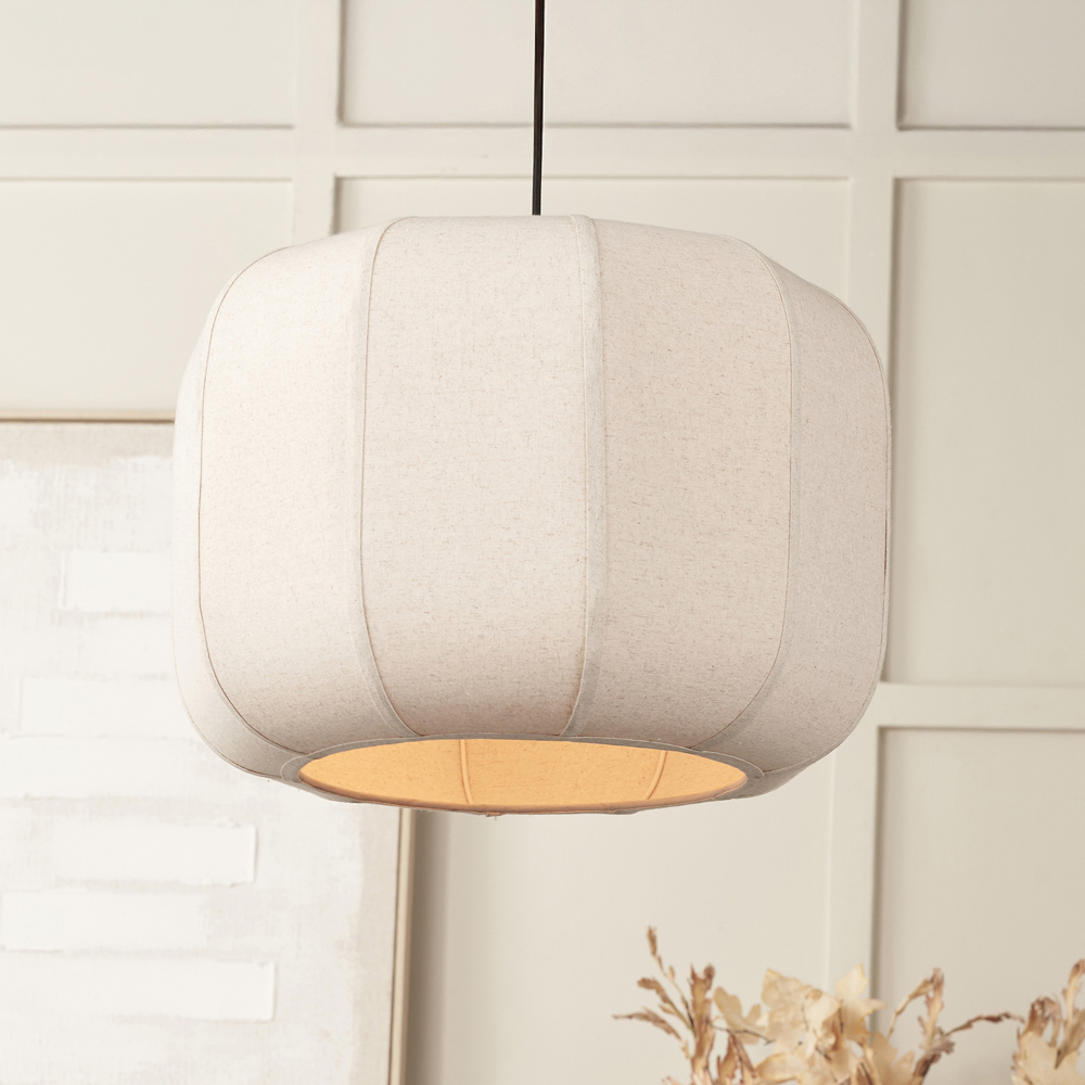 Pacific Lifestyle Oscar Costal Natural Linen Shade Black Structured Pendant Light Image 2