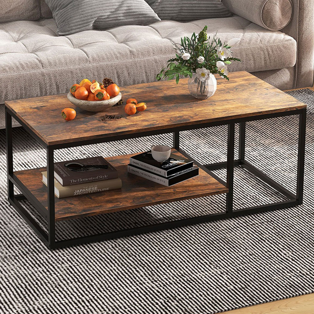 Costway Single Shelf Rustic Brown Industrial Wood Accent Coffee Table Image 1