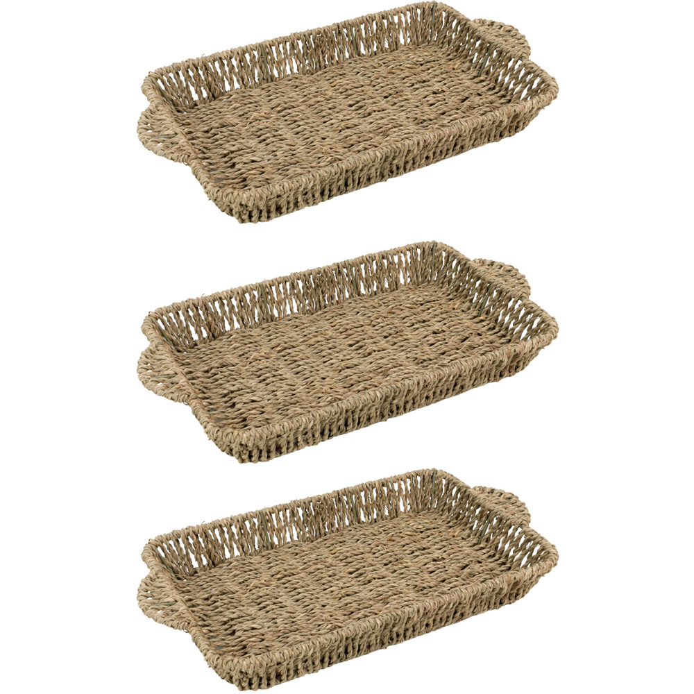 JVL Seagrass Rectangular Tray with Handles 3 Pack Image 1
