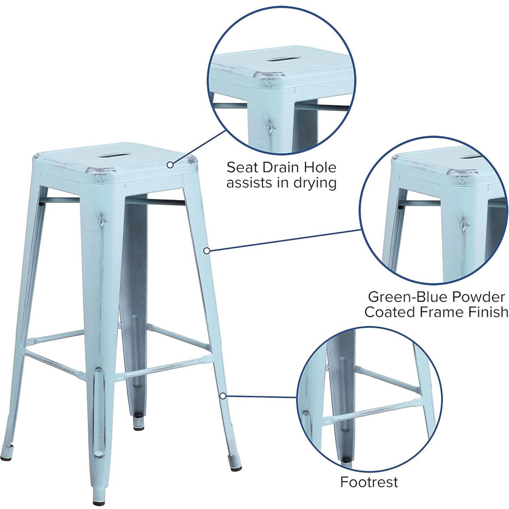 FWStyle Pastel Blue Assembled Steel Bar Stool Set of 4 Image 6