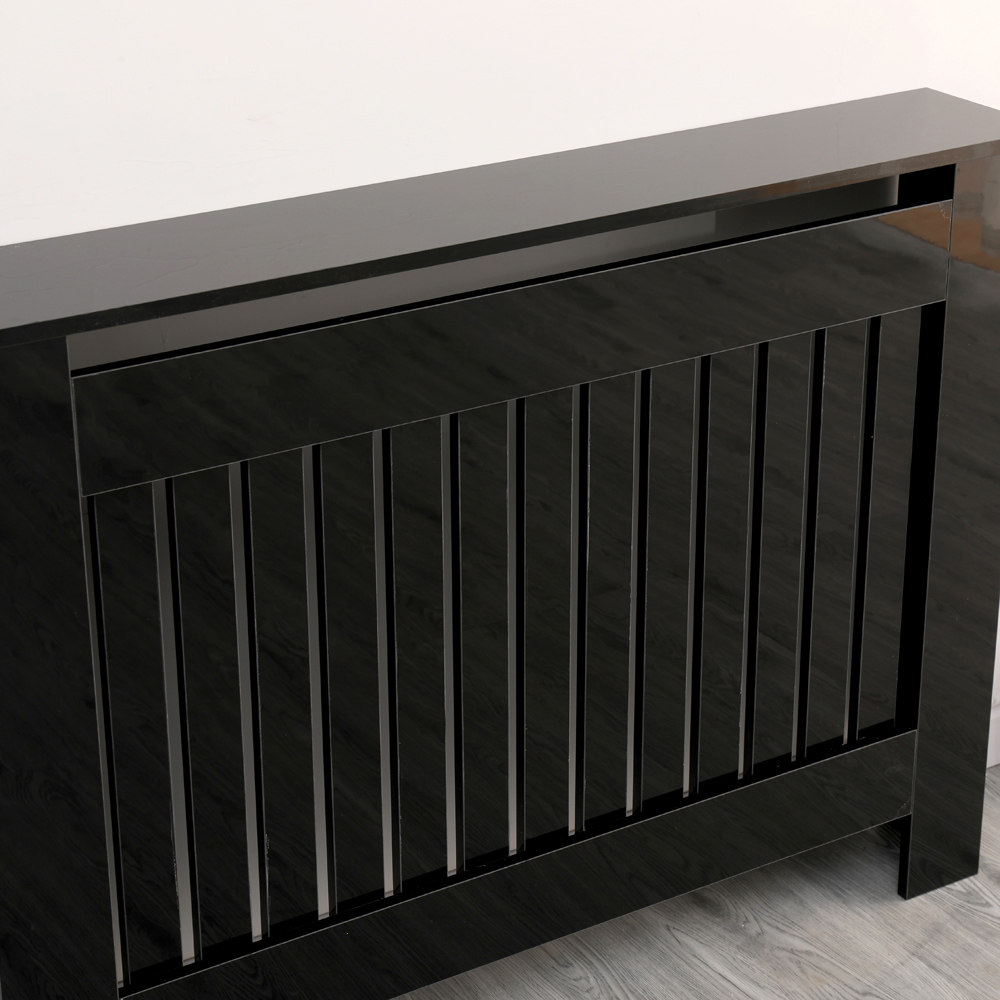 Portland Vertical Slat High Gloss Black Radiator Cover Medium Image 5