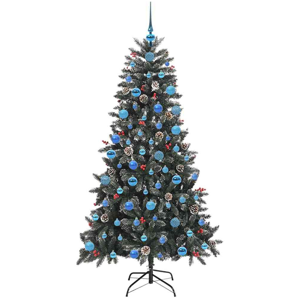 vidaXL Pre-Lit Blue Baubles and Pinecones Green Artificial Snow Tipped Christmas Tree 6ft Image 4