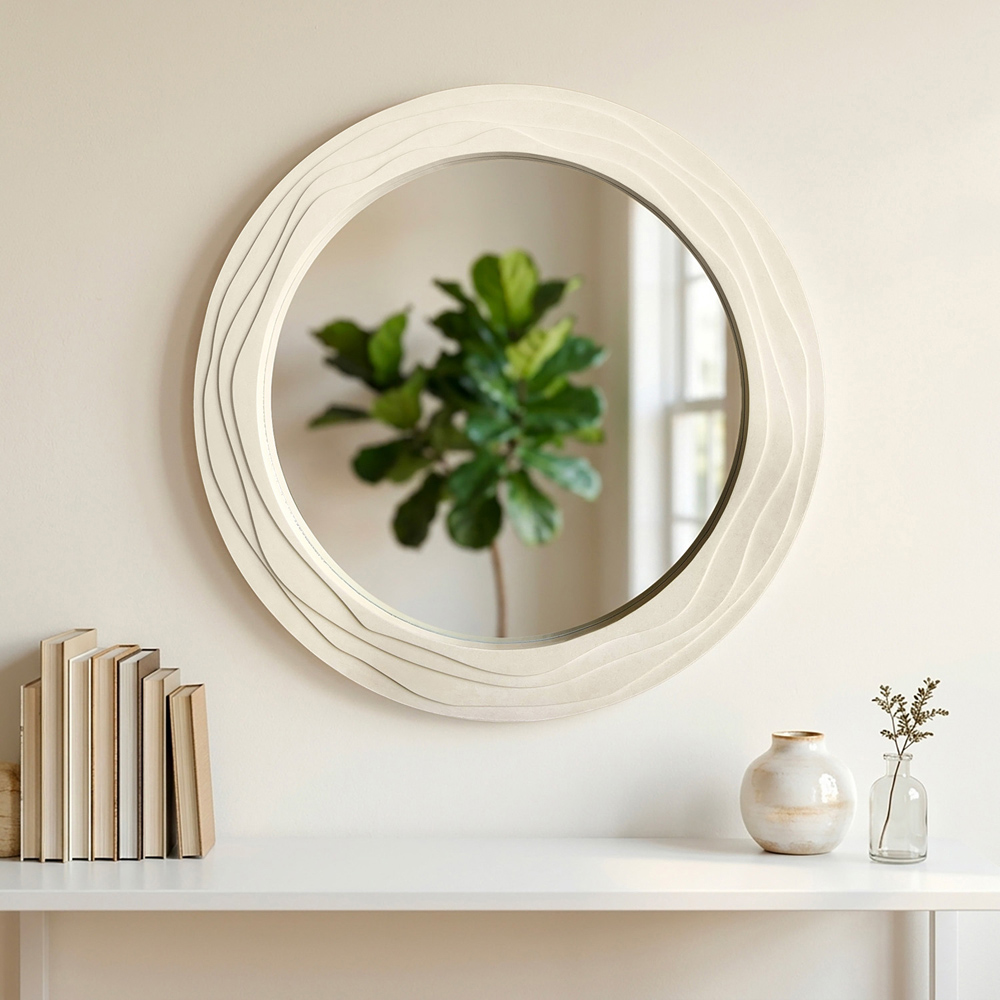 Ridged Circular Mirror Ivory Image 6