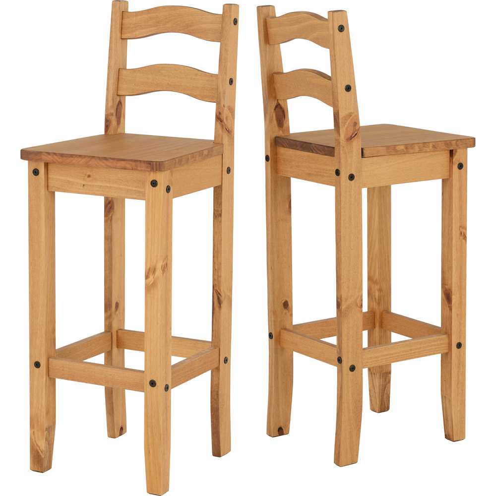 Seconique Corona Set of 2 Distressed Waxed Pine Bar Dining Chair Image 3