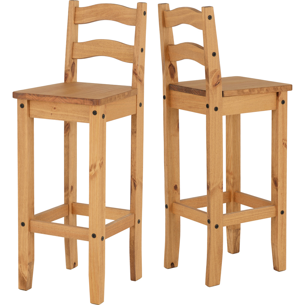 Seconique Corona Set of 2 Distressed Waxed Pine Bar Dining Chair Wilko