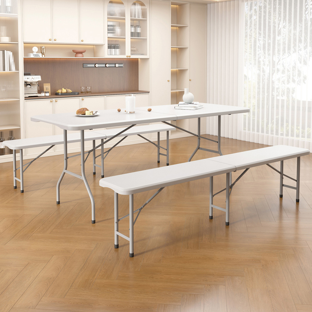 Brooklyn 6 Seater White Heavy Duty Foldable Garden Table and Benche Set Image 2