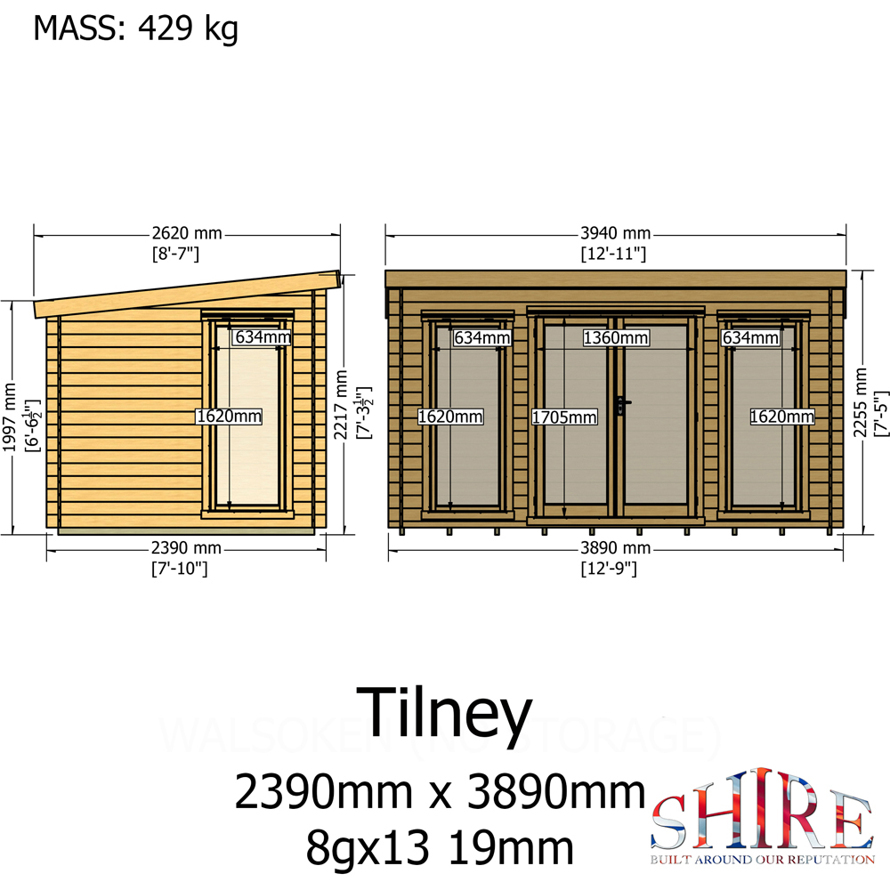 Shire Tilney 8 x 13ft Pent Garden Log Cabin Image 9