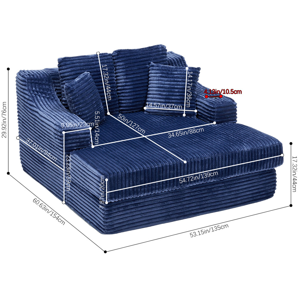 Living and Home Blue Corduroy Chaise with Cup Holder Image 8