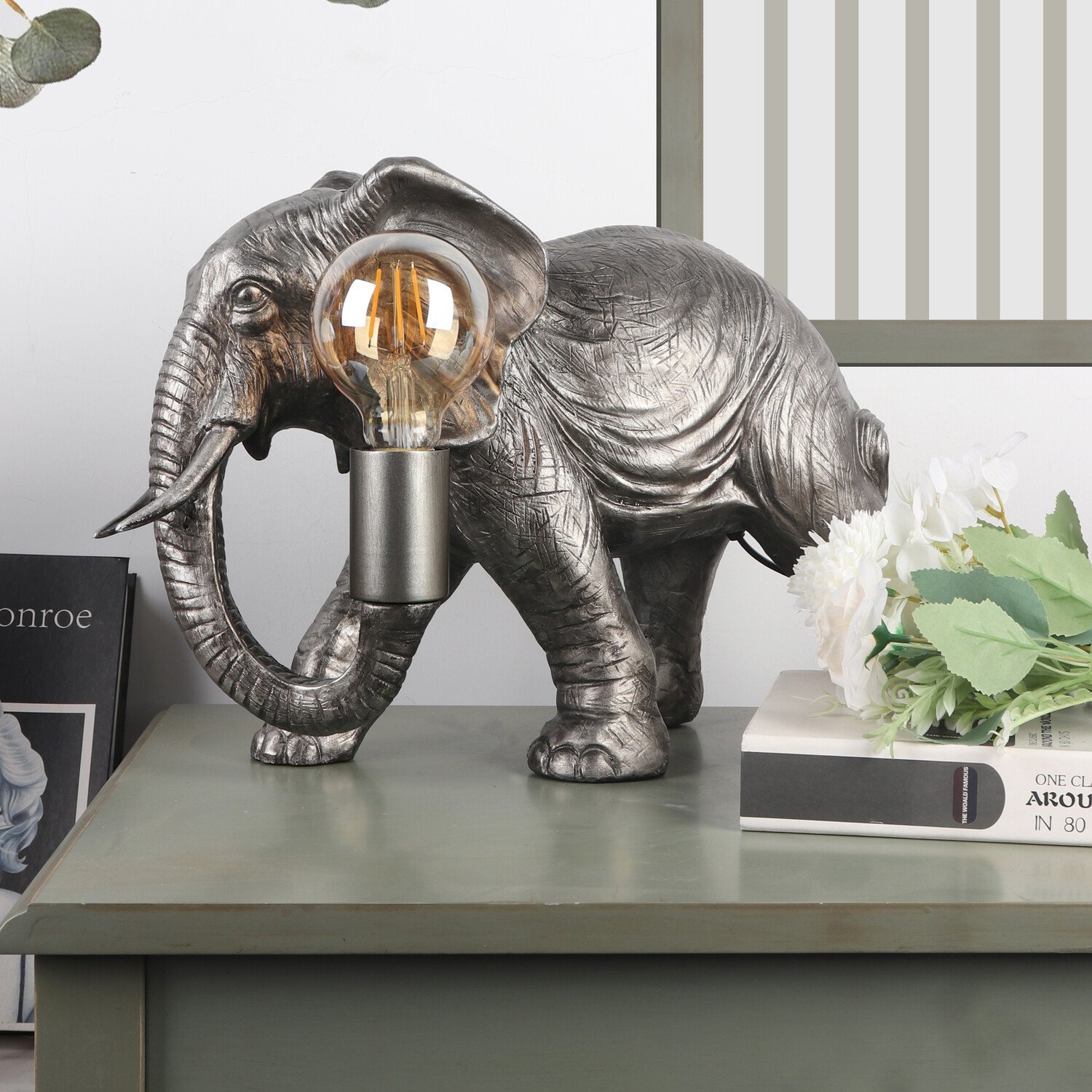 Elijah Elephant Table Lamp Silver Image 2