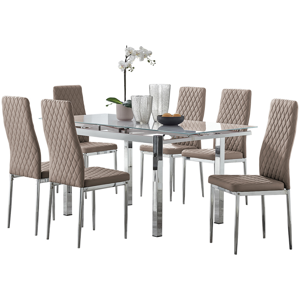 Furniturebox Fonti Valera 6 Seater Dining Set Cappuccino and Chrome Image 2