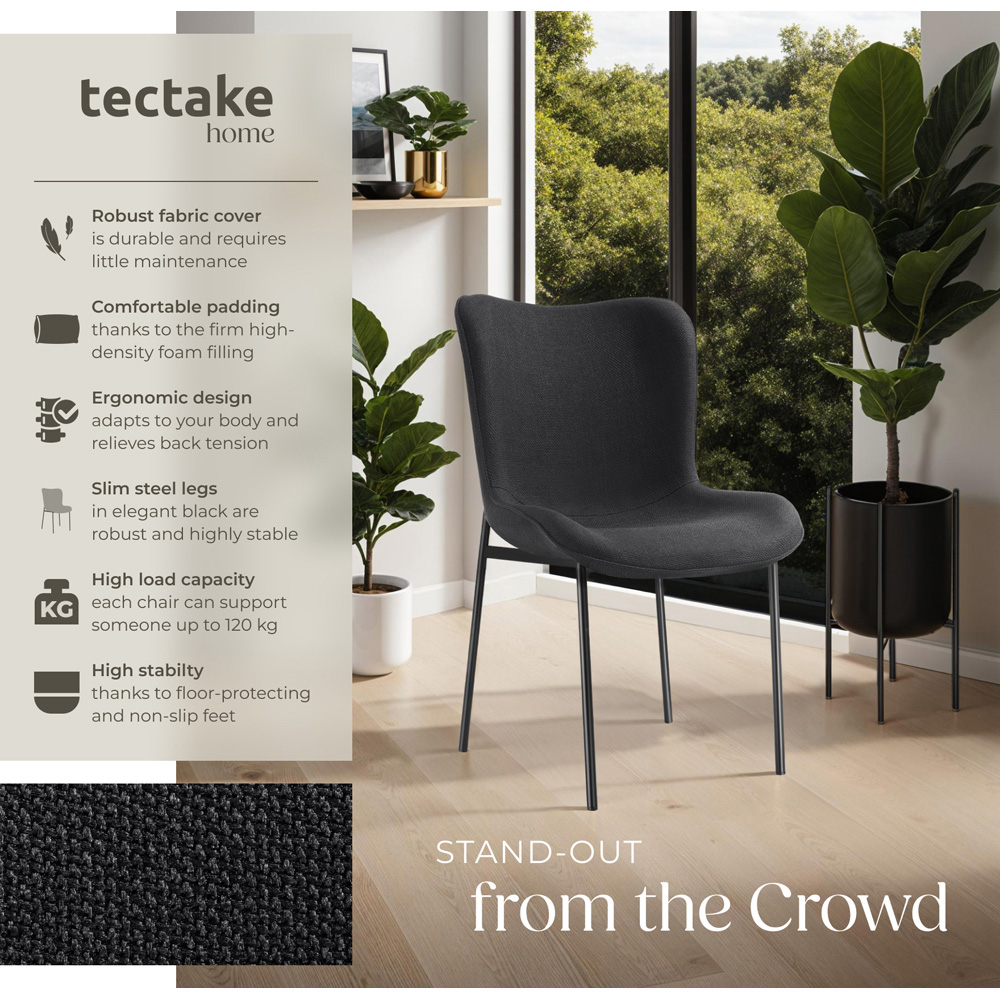 tectake Tessa Set of 6 Black Woven Fabric Padded Dining Chair Image 8