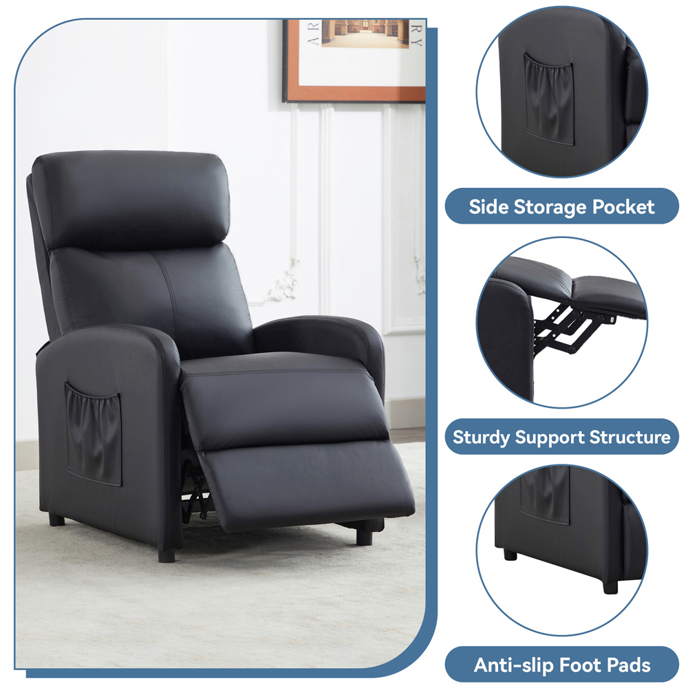 Faux Leather Black Recliner Pushback Adjustable Arm chair Image 6