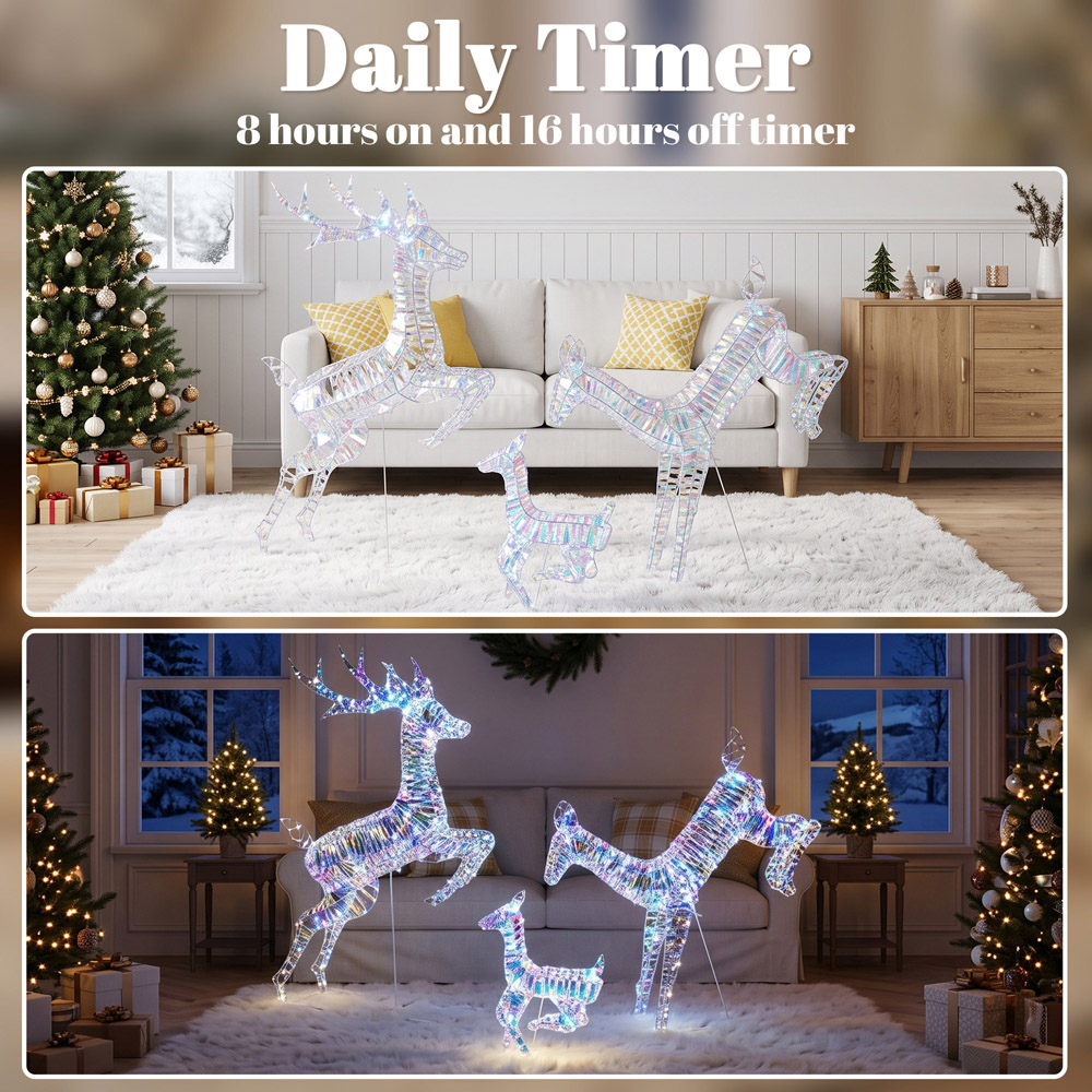 Outsunny 200 Cool White LED 3-Piece Reindeer Family Set Outdoor Christmas Decoration Image 8
