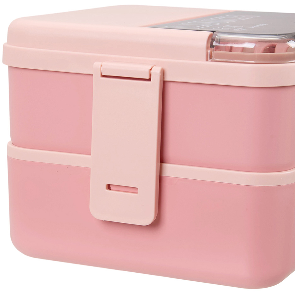 Living and Home 1.8L 2-Tier Pink Lunch Box with Cutlery and 2 Top Compartments Image 5