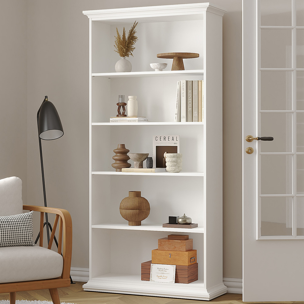 Florence Paris 5 Shelf White Tall Bookcase Image 1